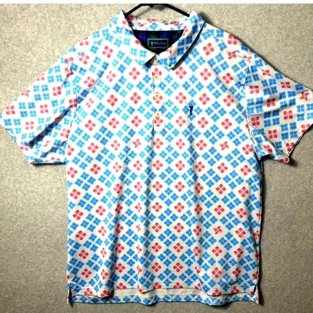 William Murray Golf Polo Shirt Mens XXL Blue Pink Tile Short Sleeve tee holder